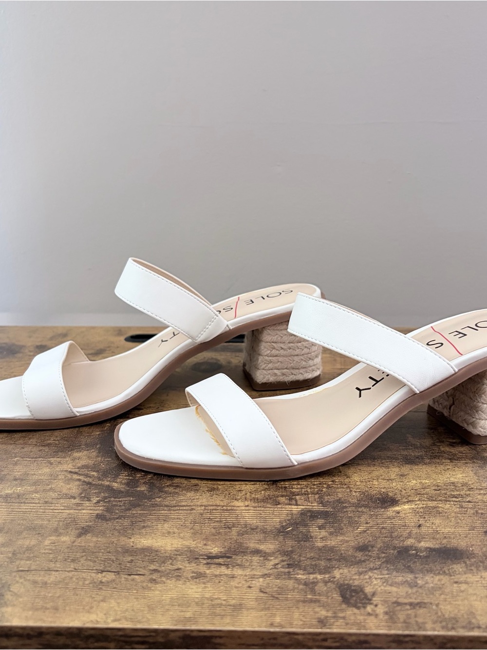 Sole Society White Block Heel Espadrille Sandals Lunespa 8.5M